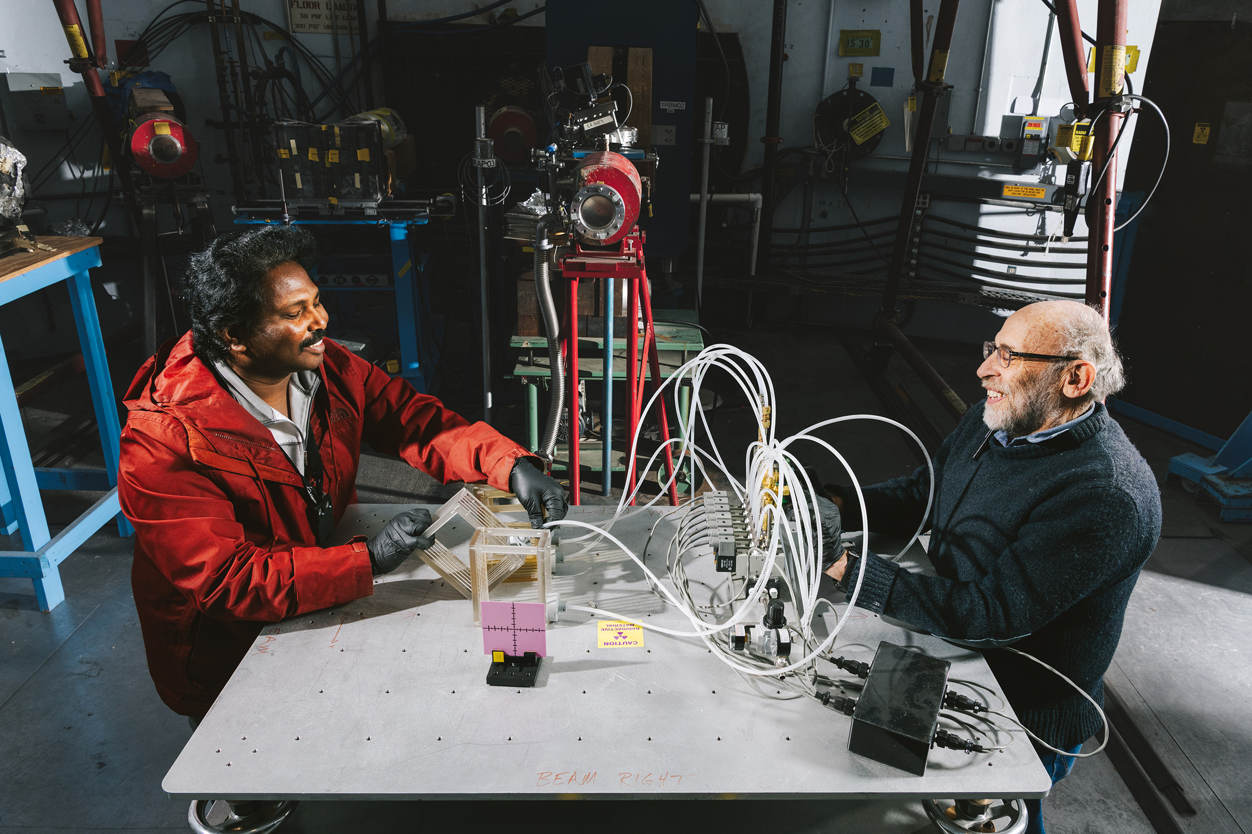 Kranti Gunthoti and Steve Wender testing experimental equipment in the Blue Room (Target 2).