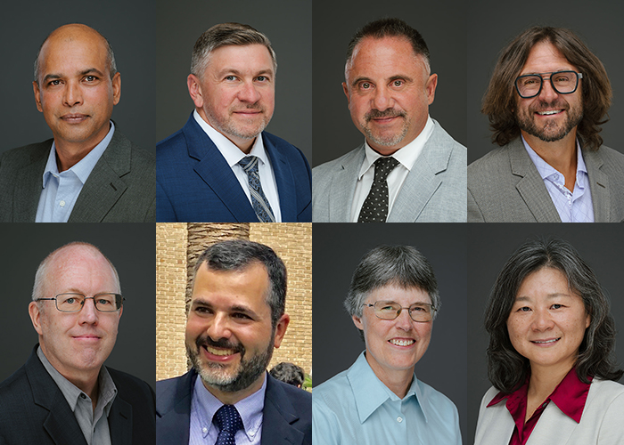 portraits of top, from left: Abul Azad, Nicholas Dallmann, Diego Dalvit and Stosh Kozimor. Bottom, from left: Eric Nelson, Ruy Ribeiro, Ruth Skoug and Ping Yang.