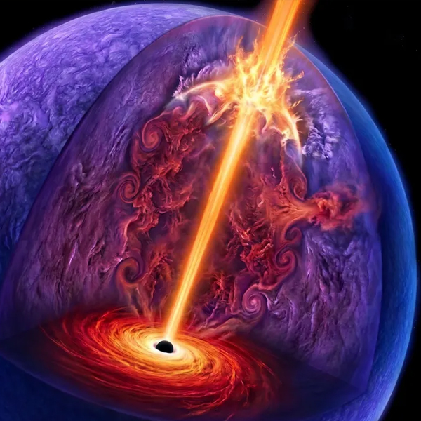 AI-generated image, a collapsar produces a gamma-ray burst.