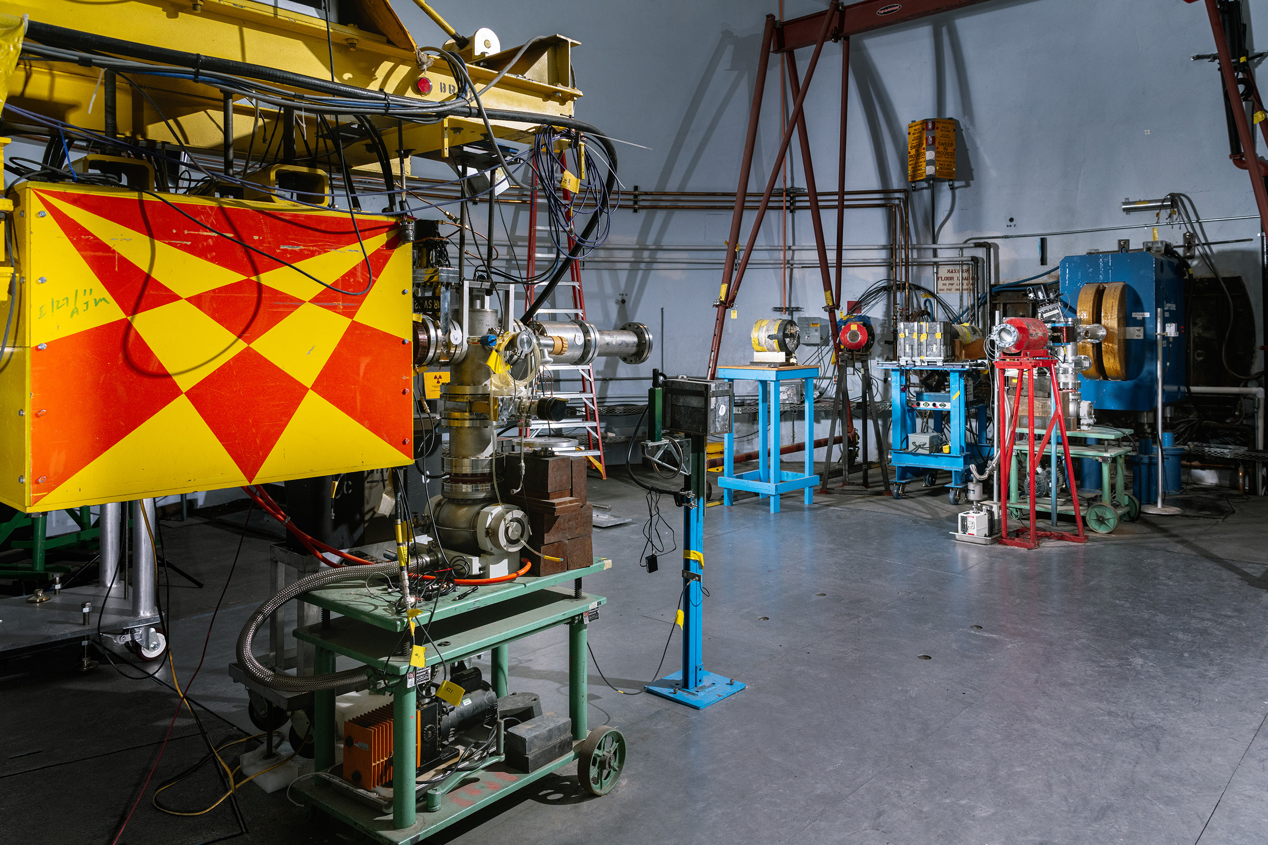 Target 2 with the beam transport pipe removed. The yellow and red box is the pickoff used by the accelerator operators (1RCM01).