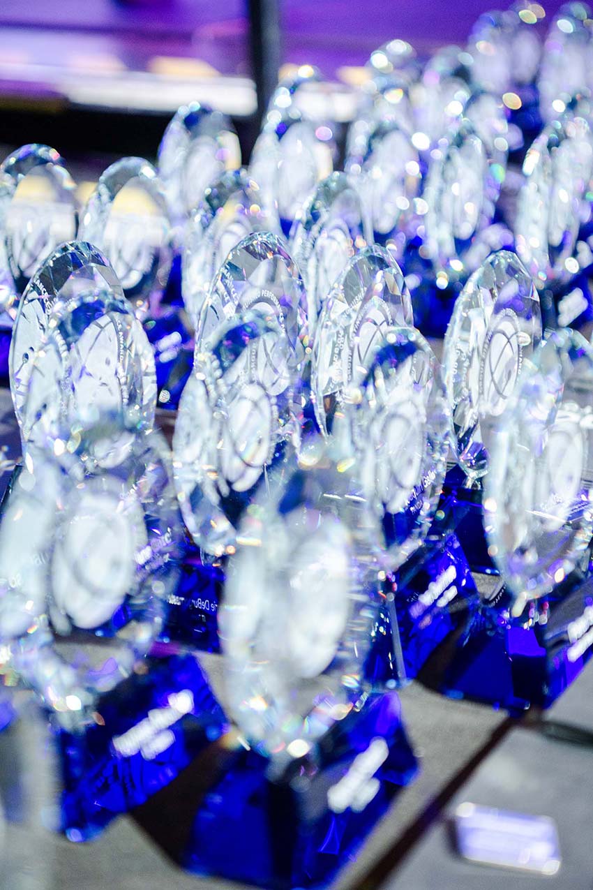 Photo of custom trophies at Laboratory’s awards night