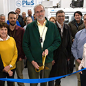 Pat Fitch cuts the ribbon on new lab